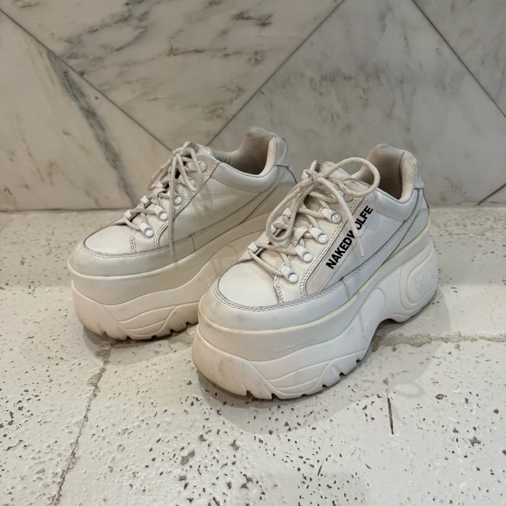 Naked Wolfe sporty white leather platform sneakers